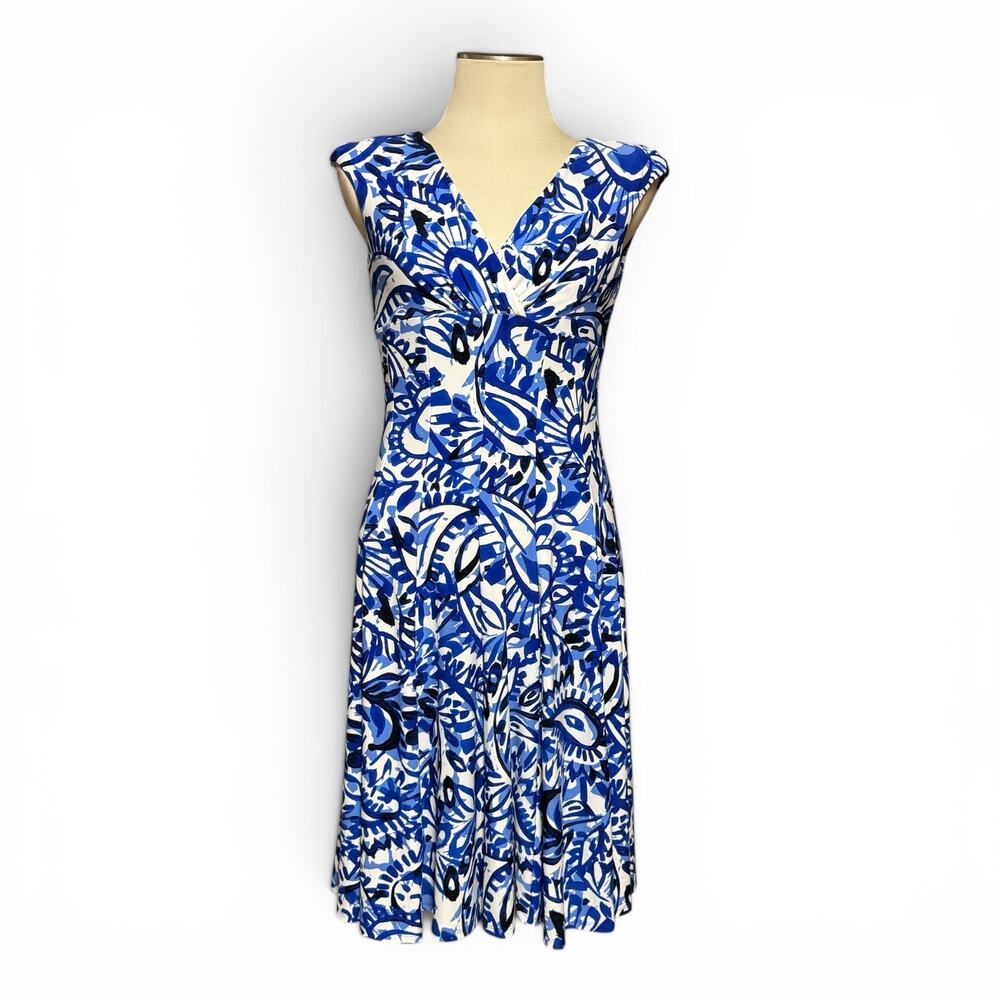 Lauren Ralph Lauren Sleeveless Crossover Top Dress Blue White Paisley 4